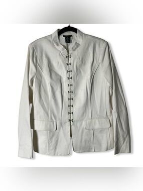 Dialogue Women’s Mandarin Collar Basketweave Jacket White Sz. 10